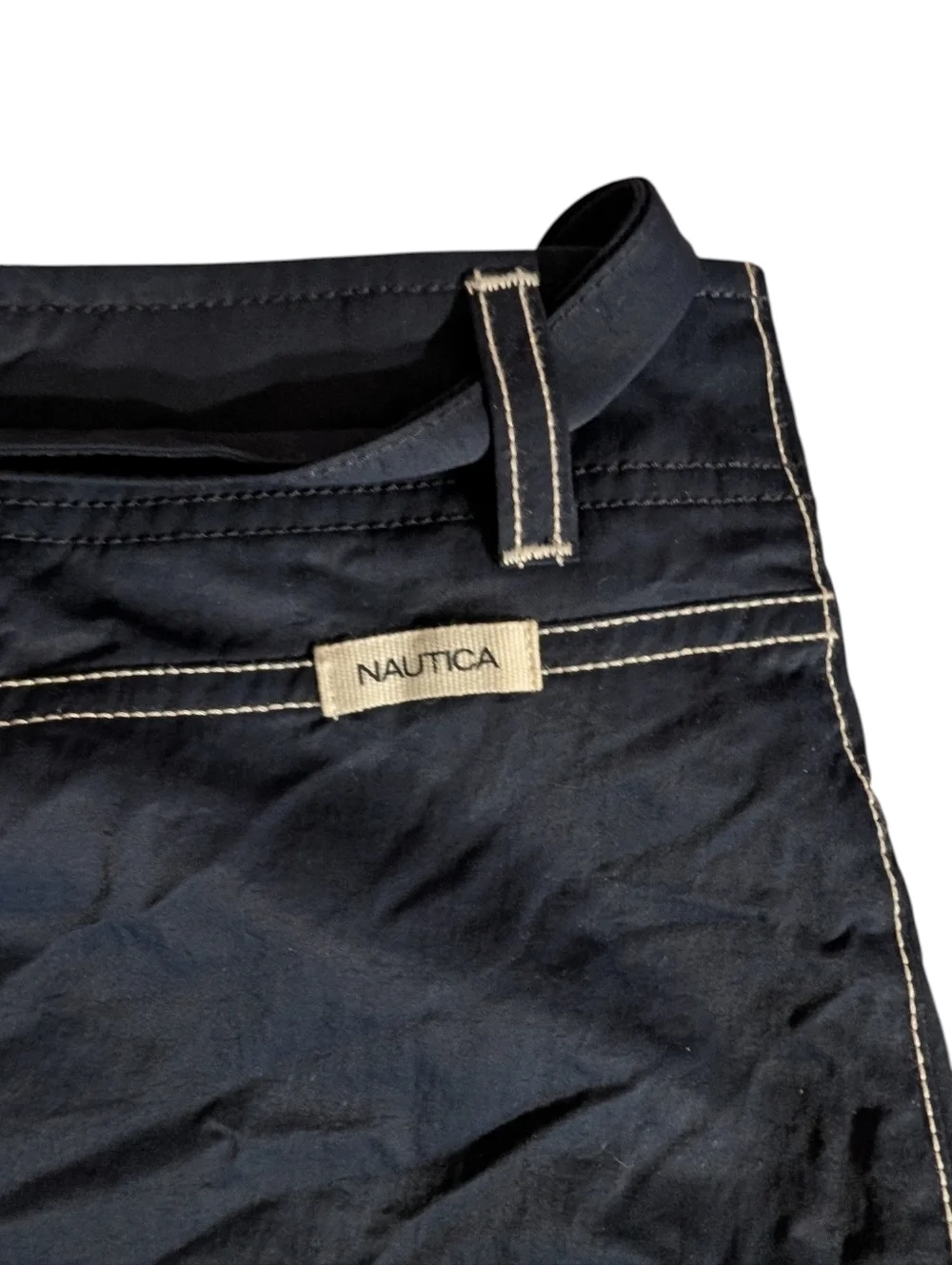 Nautica Beach Navy Nylon Skirt XL Coastal Utility Sporty Zip Pocket Y2K Gorpcore